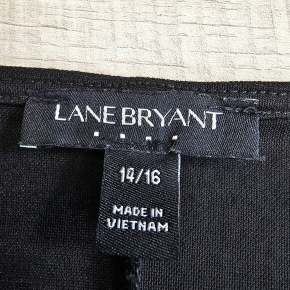 Lane Bryant Black Surplice Peplum Blouse Womens 14/16 Faux Wrap Flutter Sleeve - Picture 4 of 5